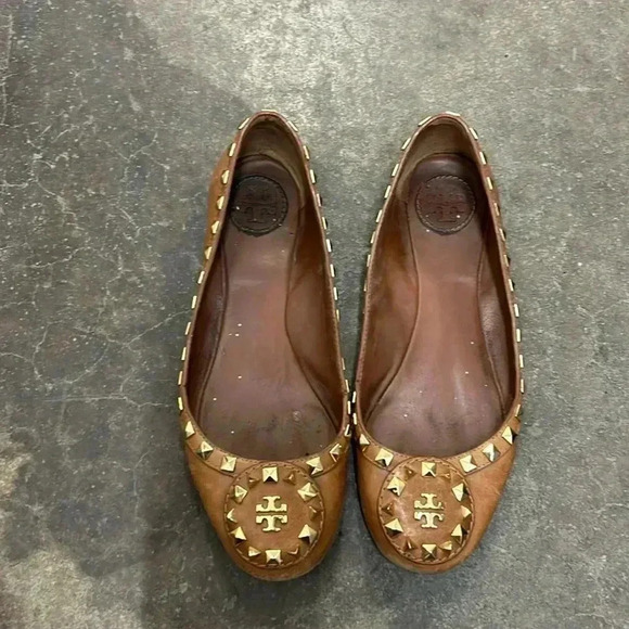 Tory burch brown leather studded ballet flats - Picture 1 of 8